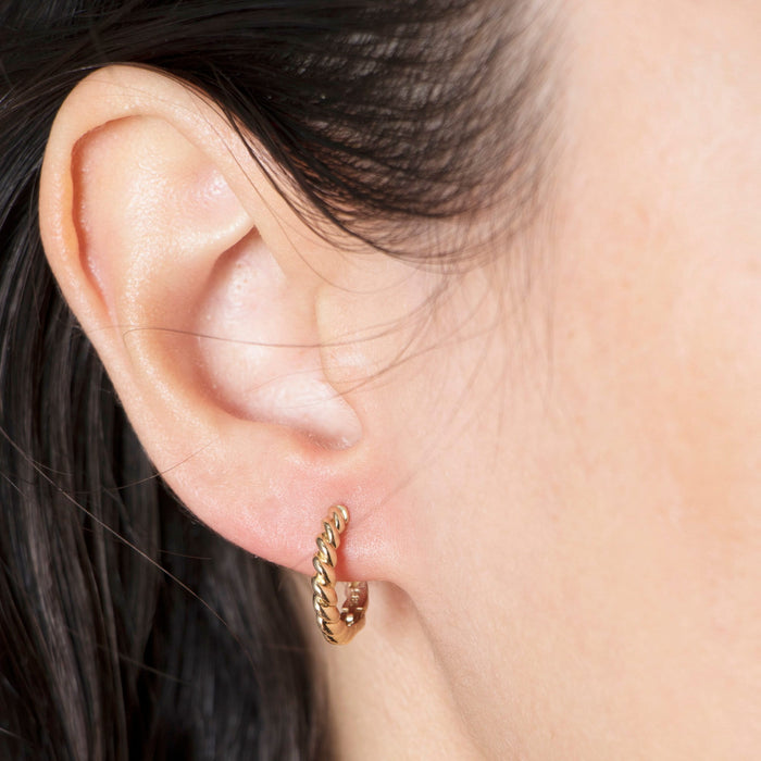14k Dainty Gold Twisted Hoop Earrings