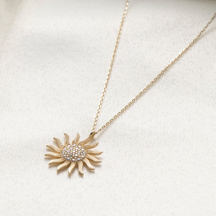 Dainty 14k Solid Gold Sun Pendant Necklace