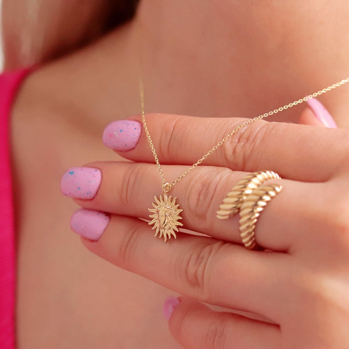 14k Solid Gold Sunburst Pendant Necklace
