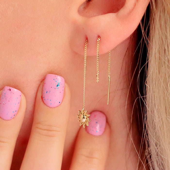 14k Solid Gold Star Chain Threader Earrings with Cuff