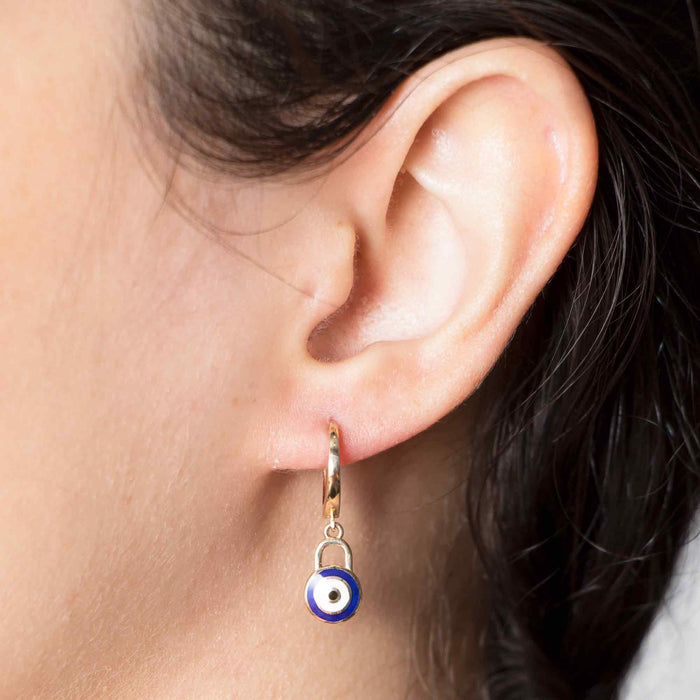 14K Solid Gold Evil Eye Huggie Earrings