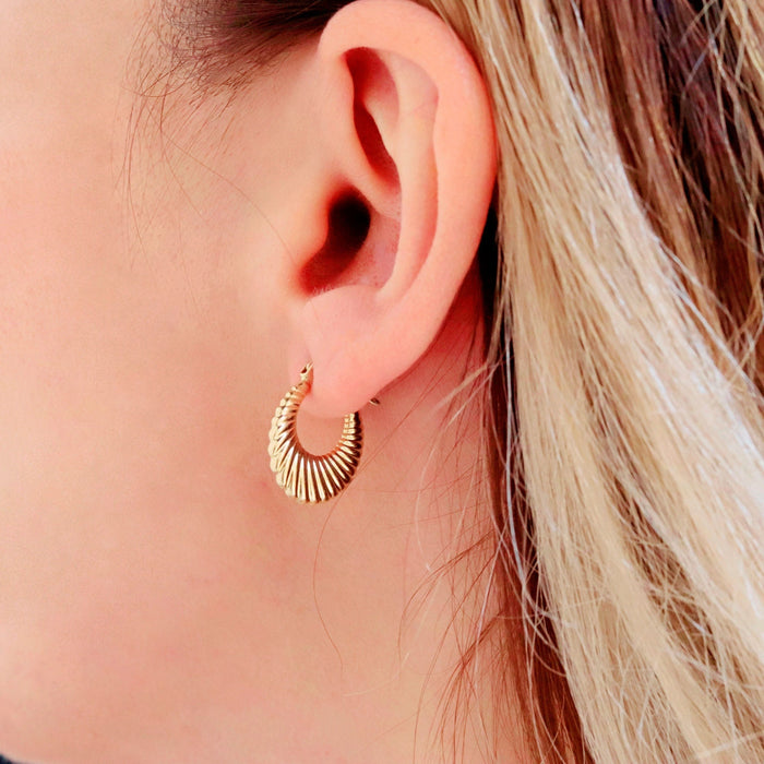 Vintage 14k Gold Chunky Croissant Hoop Earrings
