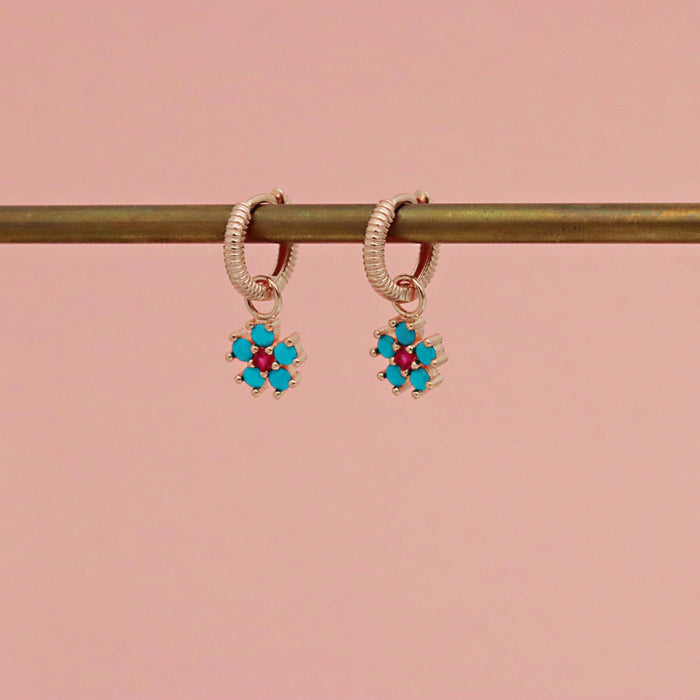 Vibrant Floral Gemstone Hoop Earrings