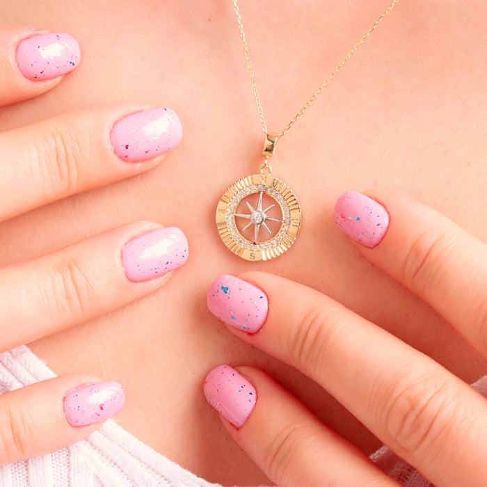 14K Gold Compass Pendant Necklace
