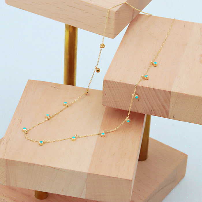 14K Gold Turquoise Station Necklace