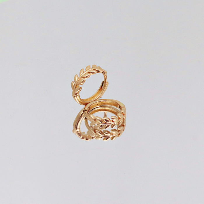 14k Solid Gold Leaf Huggie Hoop Earrings