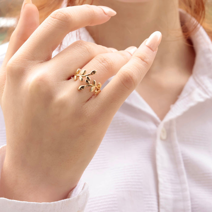 14K Solid Gold Leaf Ring