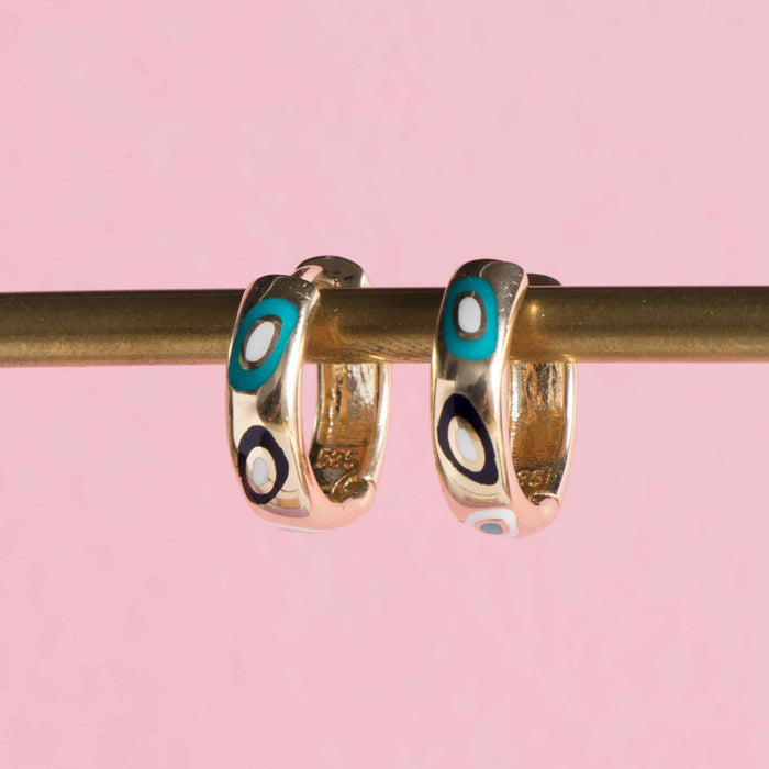 14k Solid Gold Evil Eye Huggie Hoop Earrings