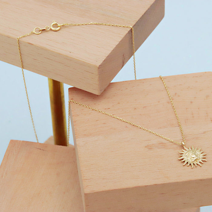 14k Solid Gold Sunburst Pendant Necklace
