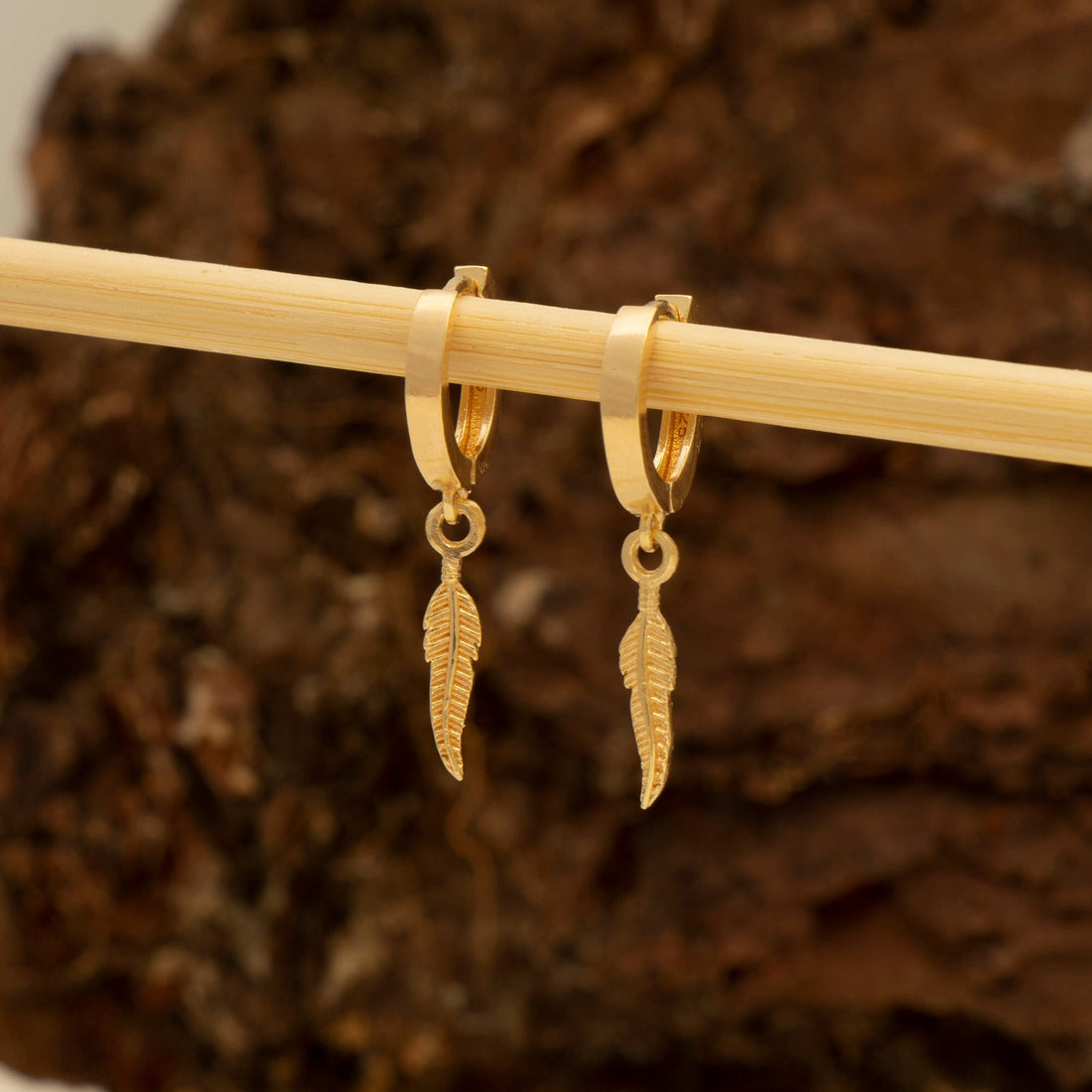 Gold Feather Hoop Earrings