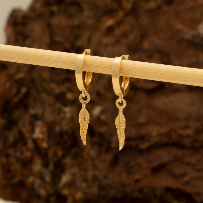 Gold Feather Hoop Earrings