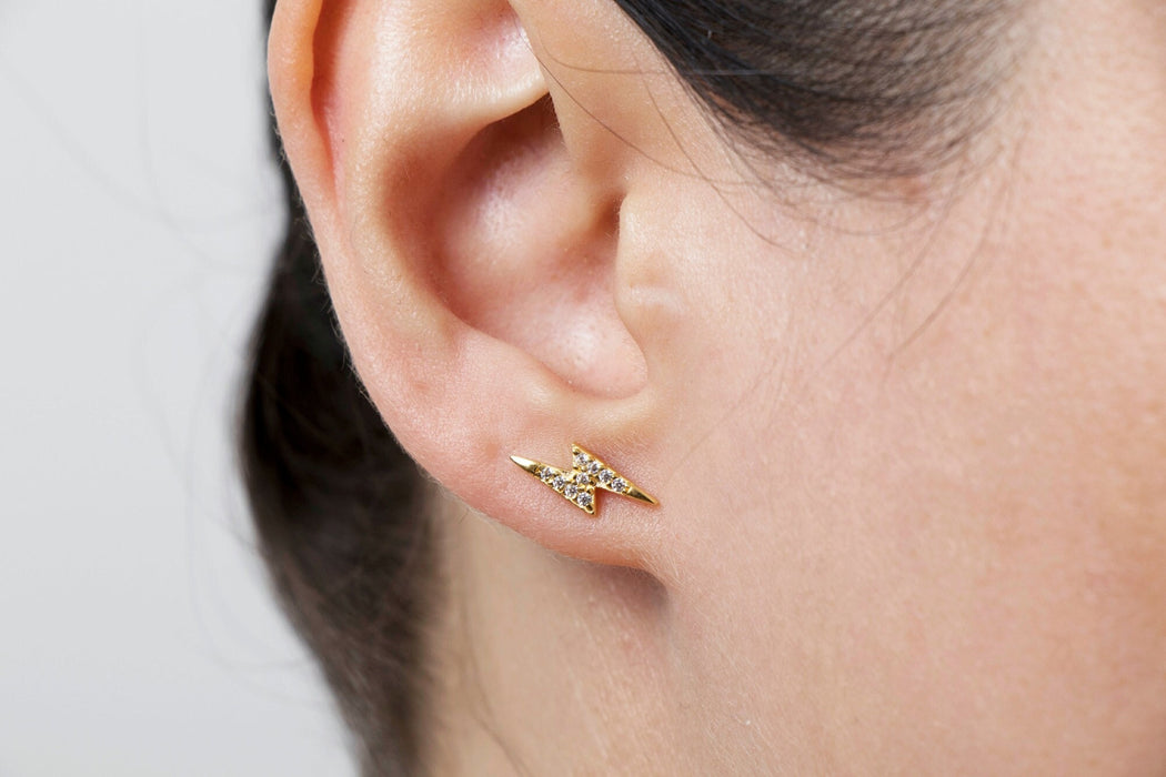 Gold Lightning Bolt Stud Earrings