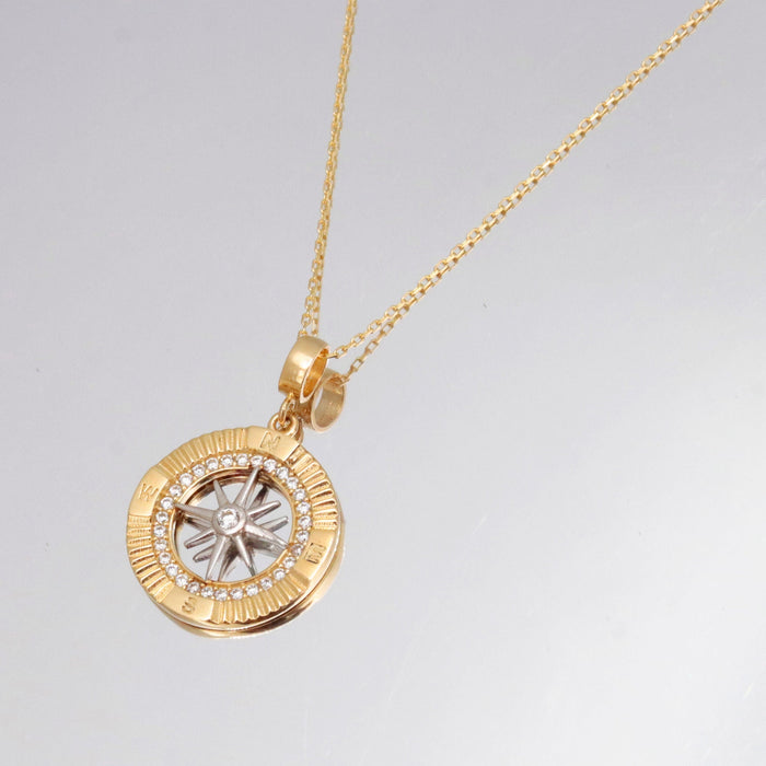 14K Gold Compass Pendant Necklace