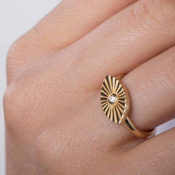 Adjustable Gold Evil Eye Signet Ring