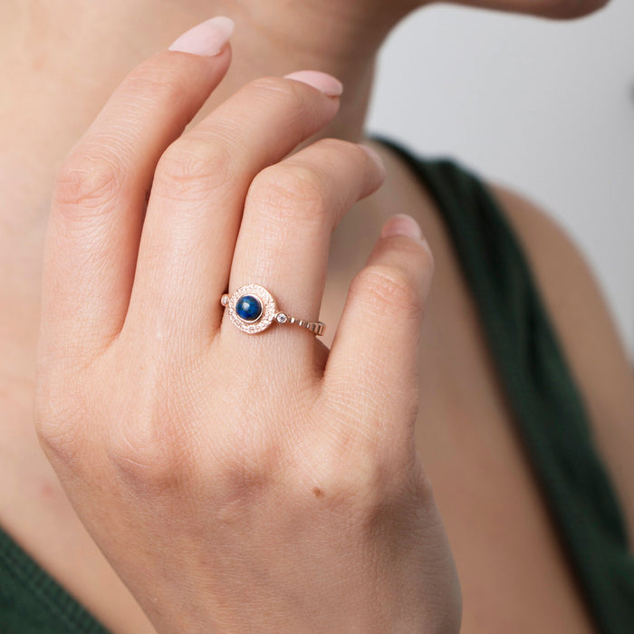 Adjustable Moonstone & Lapis Lazuli Ring