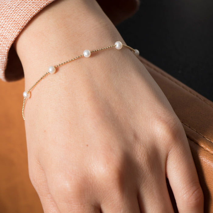 14K Solid Gold Pearl Bracelet