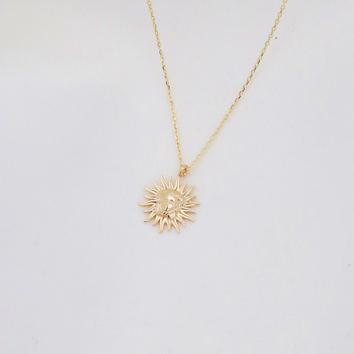 14k Solid Gold Sunburst Pendant Necklace