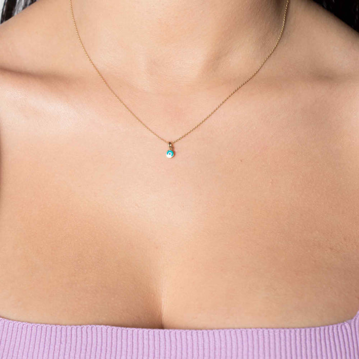 14k Solid Gold Minimalist Evil Eye Protection Charm