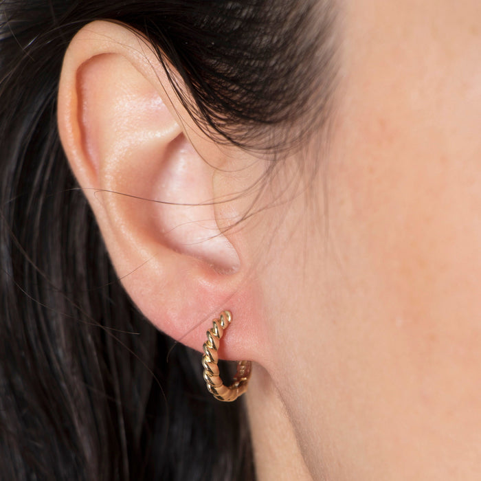 14k Dainty Gold Twisted Hoop Earrings