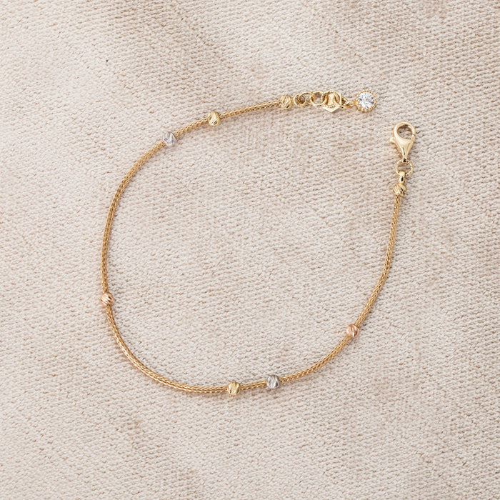 Delicate 14k Solid Gold Beaded Chain Bracelet