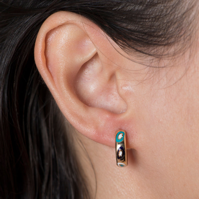 14k Solid Gold Evil Eye Huggie Hoop Earrings