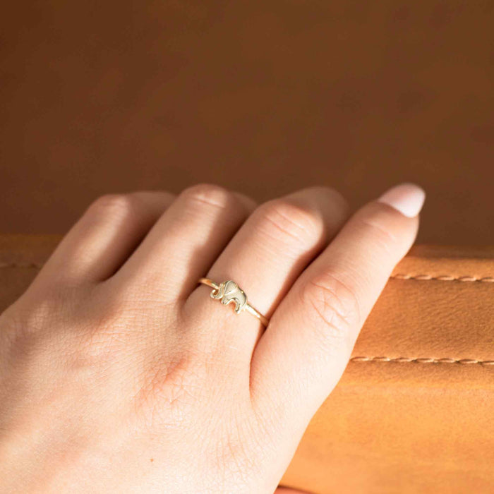 14K Solid Gold Elephant Ring