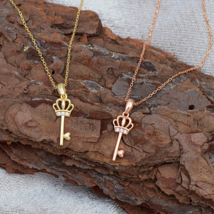 Gold Crown Key Necklace
