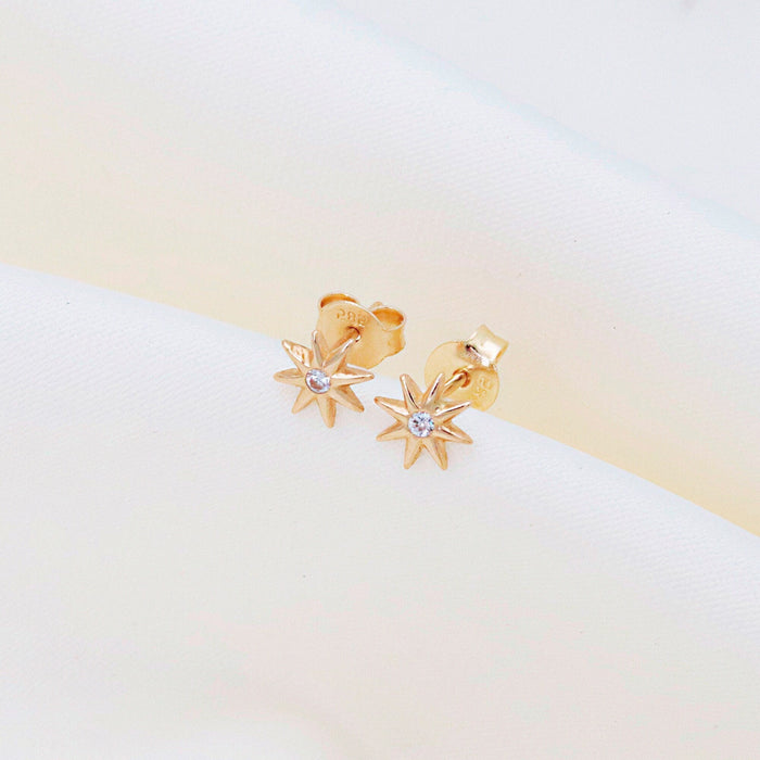 14k Gold Star Burst Stud Earrings