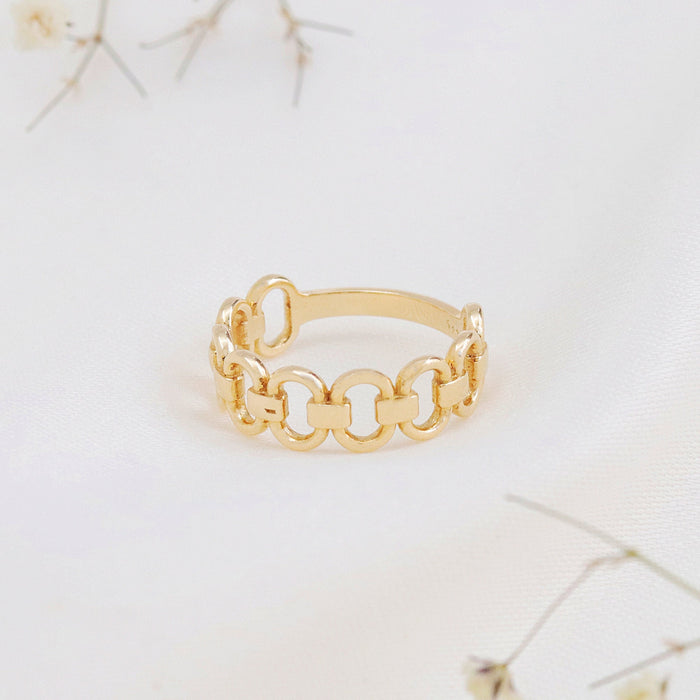 Elegant 14k Solid Gold Chain Link Statement Ring