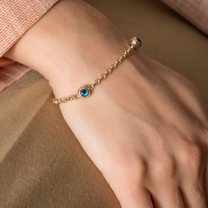 14K Solid Gold Evil Eye Bracelet