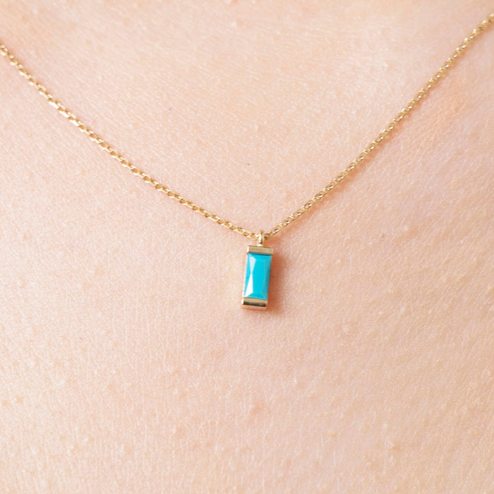 14K Solid Gold Turquoise Pendant Necklace