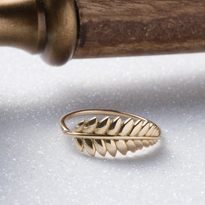 14k Solid Gold Leaf Branch Ring