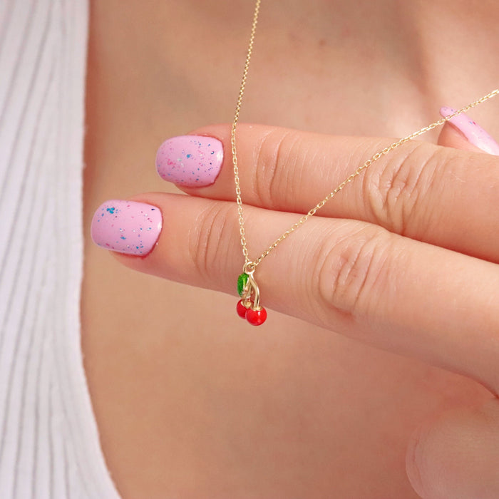 14k Gold Cherry Pendant Necklace