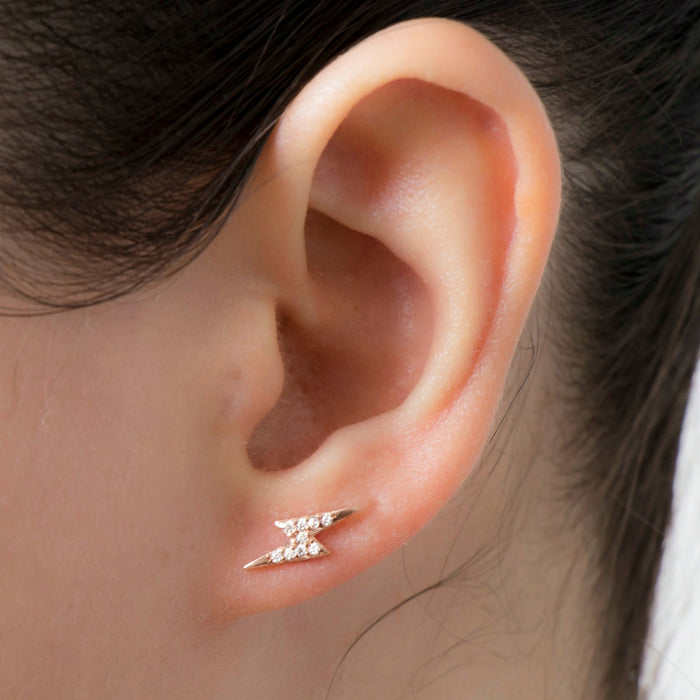 Gold Lightning Bolt Stud Earrings