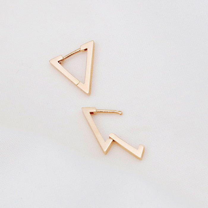 Minimalist 14k Gold Triangle Hoop Earrings