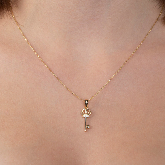 Gold Crown Key Necklace