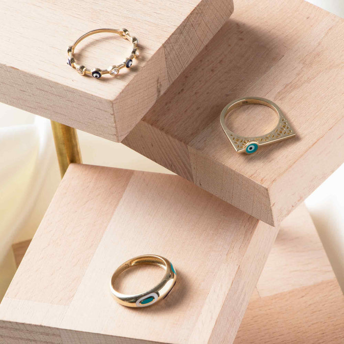 14K Solid Gold Evil Eye Ring