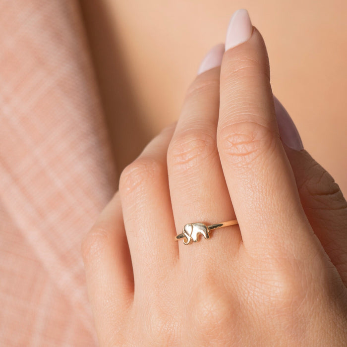 14K Solid Gold Elephant Ring
