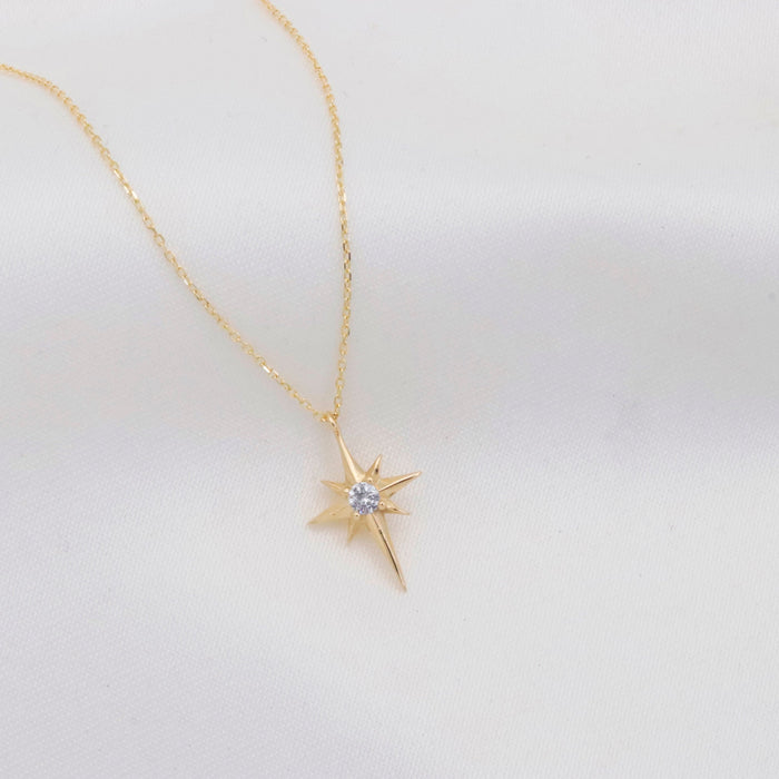 Elegant 14k Gold North Star Celestial Pendant
