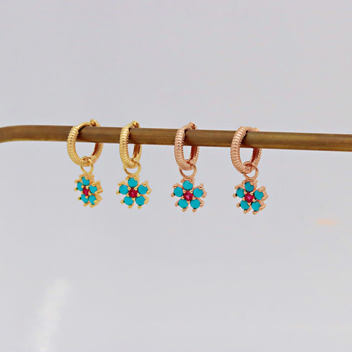 Vibrant Floral Gemstone Hoop Earrings