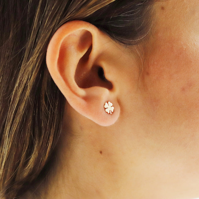 14k Solid Gold Clover Stud Earrings