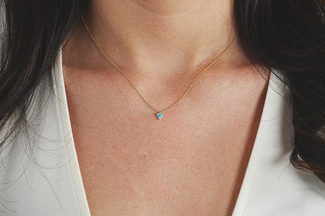 14k Gold Necklace Turquoise Flower Pendant