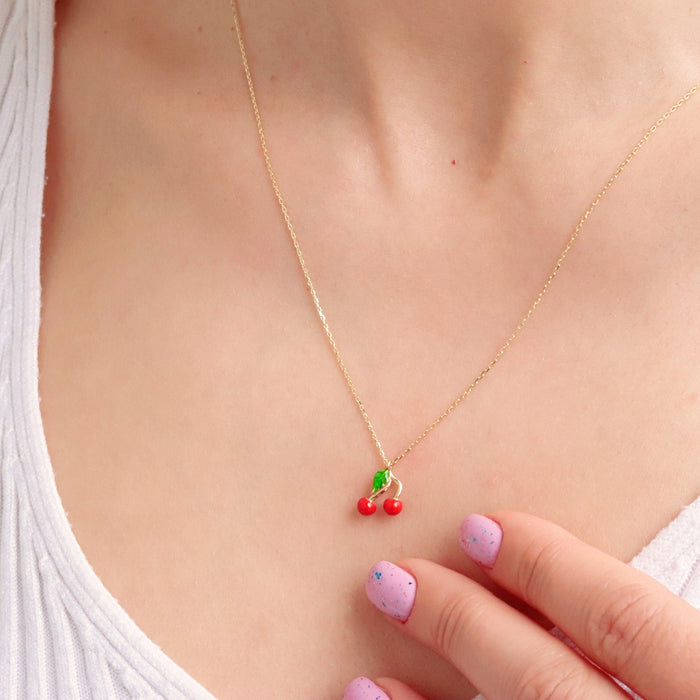 14k Gold Cherry Pendant Necklace