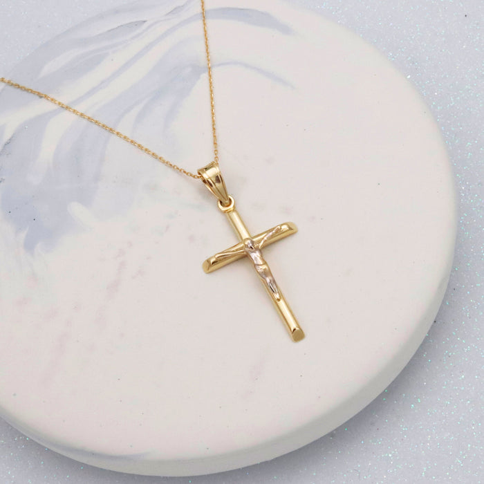 14K Solid Gold Tiny Cross Necklace