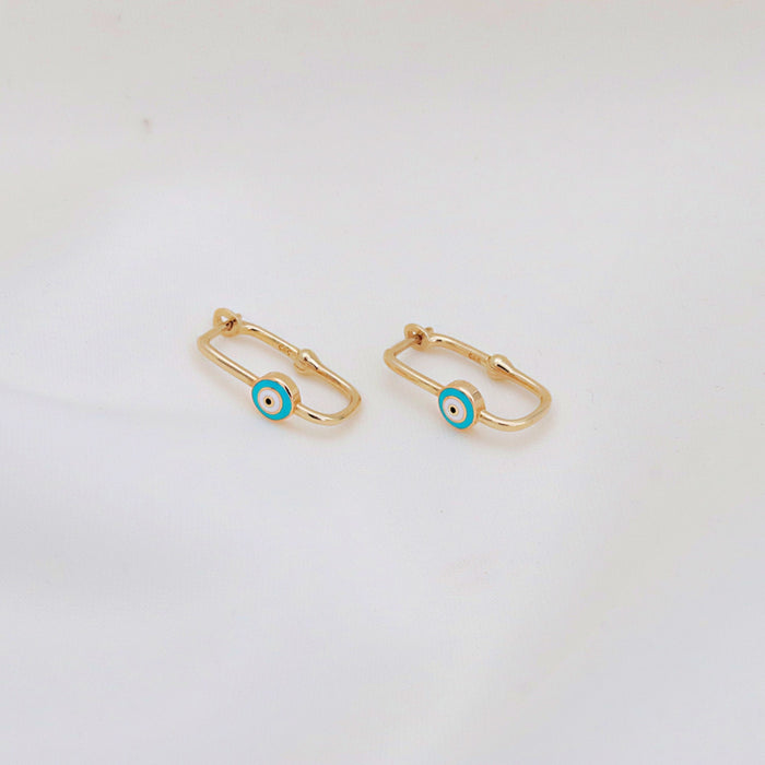 14k Gold Evil Eye Paperclip Earrings
