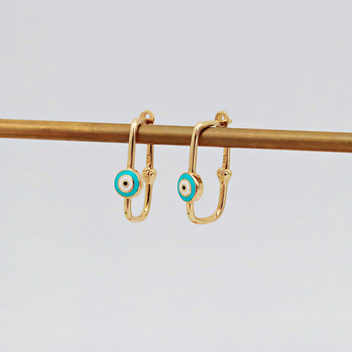 14k Gold Evil Eye Paperclip Earrings