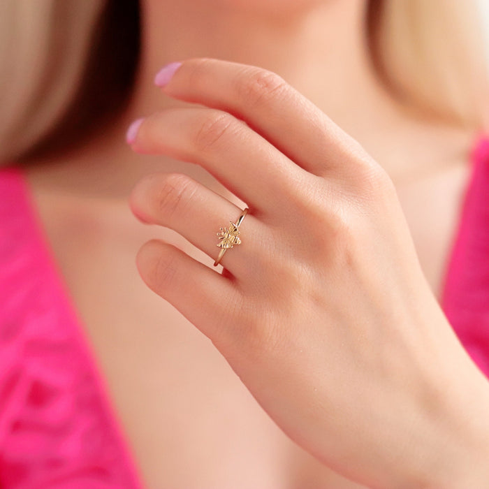 Delicate 14k Gold Honey Bee Ring