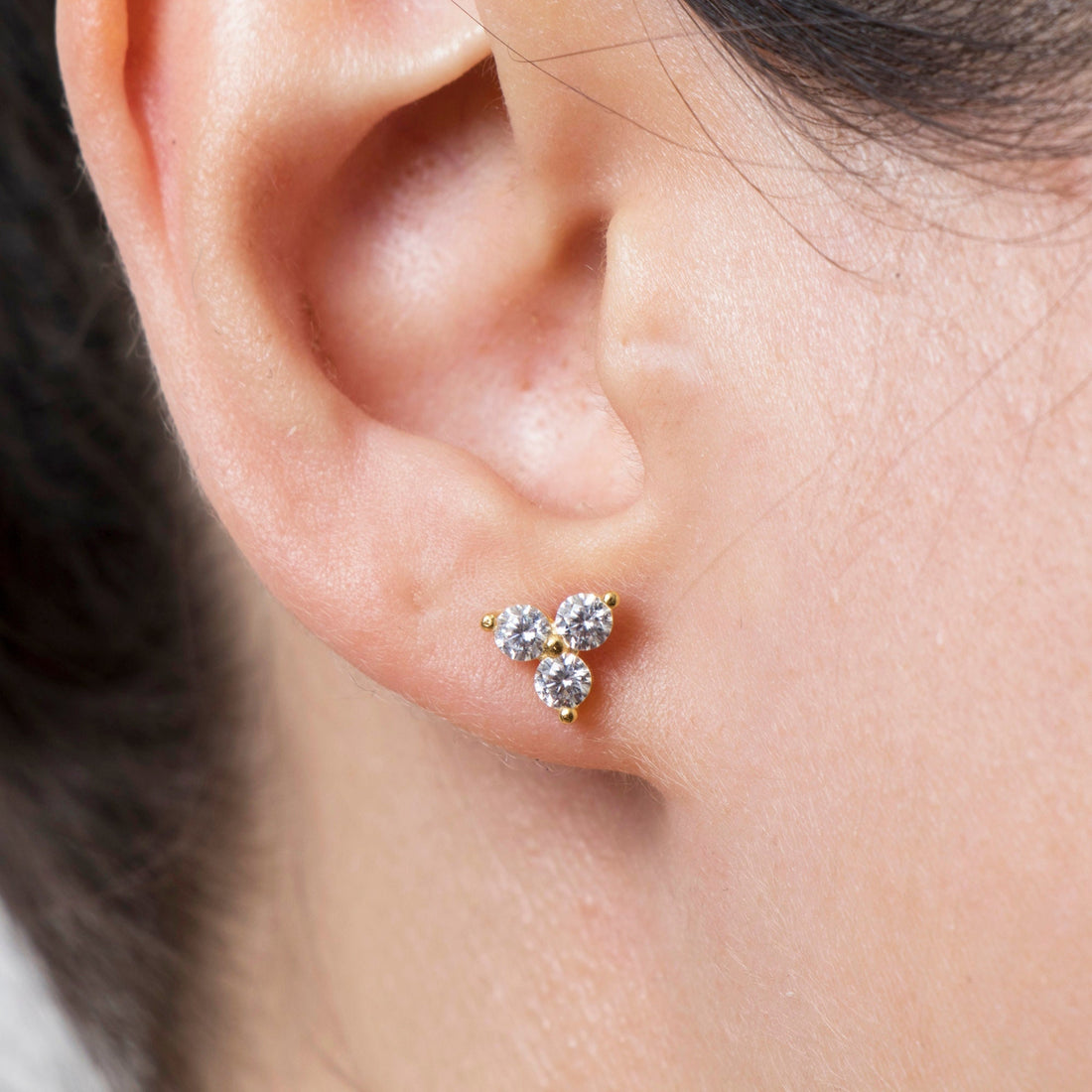 Trio Diamond CZ Stud Earrings