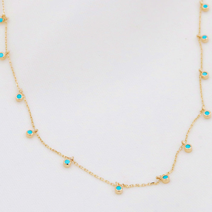 14K Gold Turquoise Station Necklace