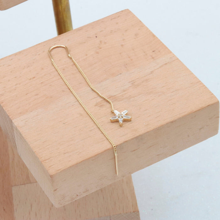 14k Solid Gold Star Chain Threader Earrings